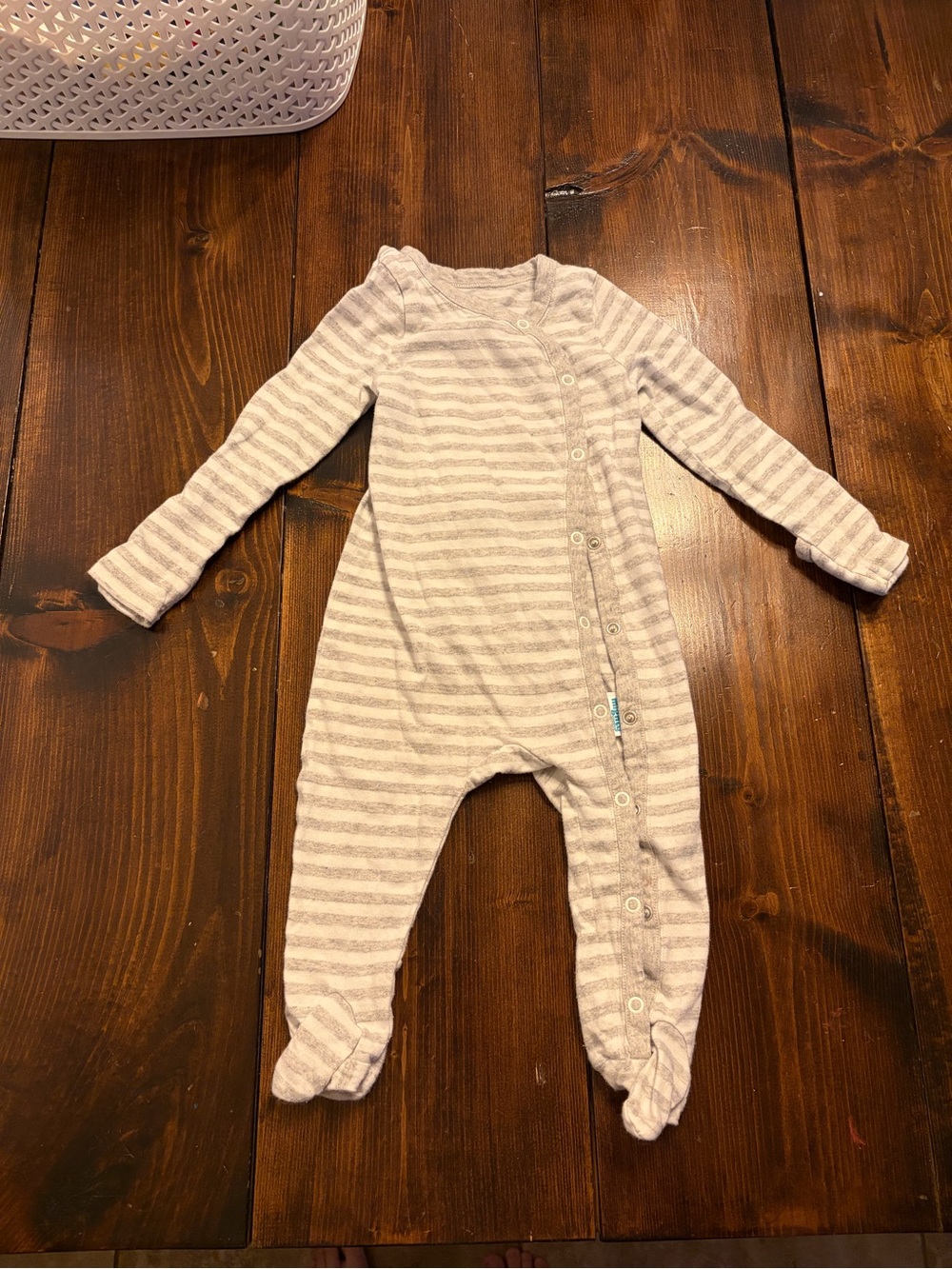 Mighty Goods 3-6M Striped Gray & White Footed Baby One-Piece